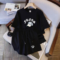 批发仿棉索罗娜休闲运动套装女宽松<b class='q'>大码</b>短袖胖mm印花两件套潮