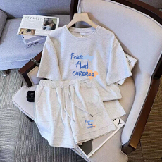 批发仿棉索罗娜休闲运动套装女宽松<b class='q'>大码</b>短袖胖mm印花两件套潮