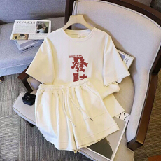 批发仿棉索罗娜休闲运动套装女宽松<b class='q'>大码</b>短袖胖mm印花两件套潮