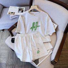 批发仿棉索罗娜休闲运动套装女宽松<b class='q'>大码</b>短袖胖mm印花两件套潮