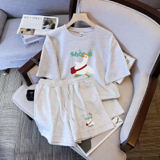 批发仿棉索罗娜休闲运动套装女宽松<b class='q'>大码</b>短袖胖mm印花两件套潮