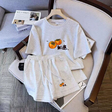 批发仿棉索罗娜休闲运动套装女宽松<b class='q'>大码</b>短袖胖mm印花两件套潮