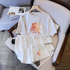 批发仿棉索罗娜休闲运动套装女宽松<b class='q'>大码</b>短袖胖mm印花两件套潮