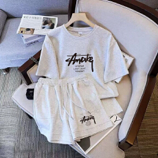 批发仿棉索罗娜休闲运动套装女宽松<b class='q'>大码</b>短袖胖mm印花两件套潮