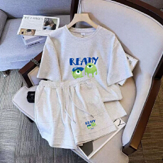 批发仿棉索罗娜休闲运动套装女宽松<b class='q'>大码</b>短袖胖mm印花两件套潮