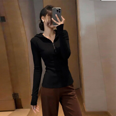 批发280g德绒半拉链连帽德绒打底衫女秋季<b class='q'>新款</b>修身长袖T恤内搭上衣潮