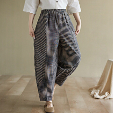 批发实拍春季新款休闲裤宽松条纹松紧腰九分裤<b class='q'>哈伦</b><b class='q'>女裤</b>薄款显瘦裤子