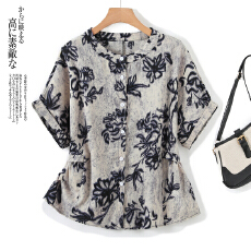 批发实拍夏装新款印花衬衫洋气高贵小衫中<b class='q'>老年</b>女短袖国风上衣