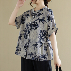 批发实拍夏装新款衬衫洋气高贵小衫新款中老年女春夏短袖国风上衣