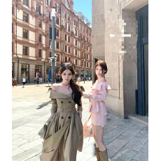 批发巴黎新贵~气质大翻领性感露背私服双排扣风衣长款