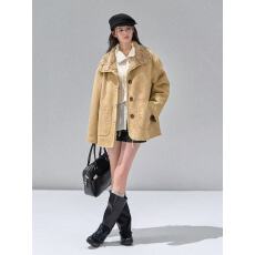 批发秋冬翻领复古麂皮<b class='q'>夹克</b>女士2025新款加绒加厚外套