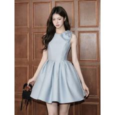 批发法式立裁收腰无袖连衣裙<b class='q'>赫本</b><b class='q'>风</b>蝴蝶结圆领背心裙伞裙女