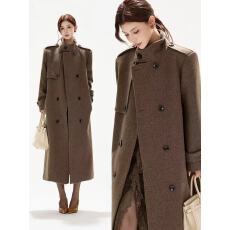 批发老钱风翻领宽肩廓形羊毛呢大衣女御姐感宽松显瘦外套