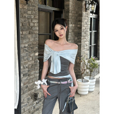 批发一<b class='q'>字</b>肩扭结兔耳绑带设计感掐腰上衣气质抹胸绑带休闲<b class='q'>裤</b>西装两件套