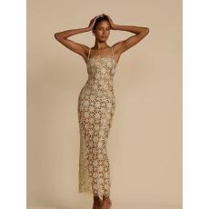 批发金蕾丝镂空修身抹胸吊带长裙