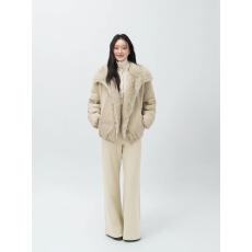 批发卡其色毛绒领宽松廓形羽绒服