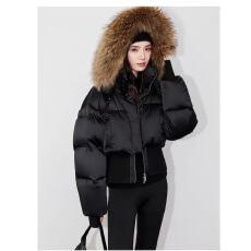 90白鹅绒短款秋冬设计感复古时尚毛领羽绒服外套女