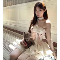 批发软香玉套组~双层蕾丝叠加胸衣+花苞拖尾裙+轻盈纱裙