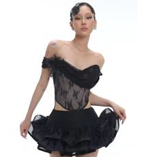 批发纯欲风时尚蕾丝鱼骨上衣蓬蓬裙套装