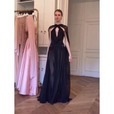 批发法式性感黑色露背飘带连衣裙气质宴会礼服裙度假长裙