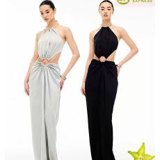 批发塞纳银辉/夜色华尔兹 金属环缎面露背礼服