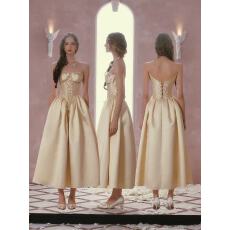 批发贝儿鎏金 法式设计感公主系列缎面<b class='q'>抹胸</b>蕾丝鱼骨<b class='q'>连衣裙</b>女