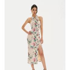 花影诗词挂脖新中式气质开叉中长款旗袍连衣裙