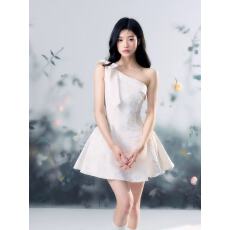 批发立体<b class='q'>蝴蝶结</b>斜肩无袖<b class='q'>连衣裙</b>女春夏少女风花朵肌理设计感短裙