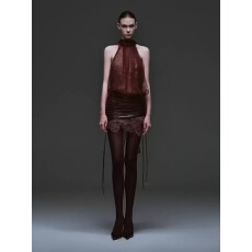 批发复古风欧美时尚蕾丝露肩修身包臀裙套装