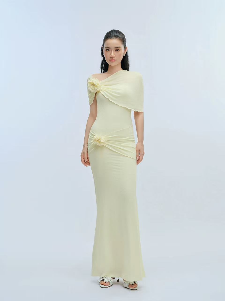 모 색상 리플 오리지널 디자인 수공 튜브탑 숄 드레스