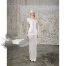 批发白色绑带胸衣网纱露肩长裙