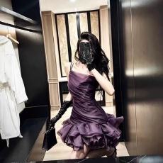 批发紫色连衣裙粉色礼服生日裙演唱会裙子千金风