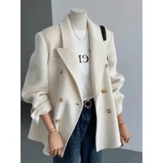 批发秋冬季2025新款富家千金小香风高端气质白色毛呢西装<b class='q'>外套</b>女小个子