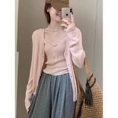 批发胖mm大码女装气质两件套开<b class='q'>春</b>穿搭简约风甜美花边吊带上衣时尚套装