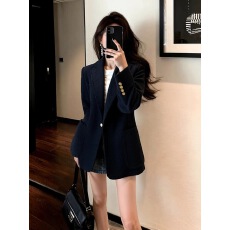 批发法式高级感蓝色灯芯绒翻领西装韩系通勤气质外套奢华高端上衣