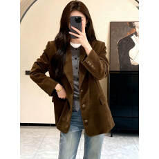 批发2025年冬季复古日杂感穿搭翻领西装外套距离感<b class='q'>通勤</b>风休闲气质西服