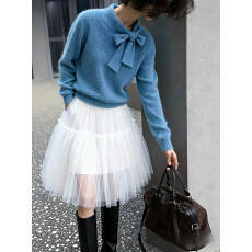 批发今年流行的复古蓝色系带针织毛衣外套女2025新款慵懒高级感秋冬季