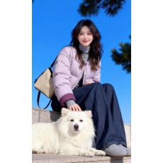 批发2025新款韩系小香风高端精致紫色棉服蓝色<b class='q'>牛仔</b>裤两件<b class='q'>套装</b>女冬