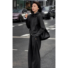 批发巨好看秋冬一整套大方得体高级感韩里韩系灰色连帽卫衣休闲套装裤