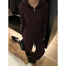 批发巨好看的冬装一整套韩系chic高级感大方得体紫色针织卫衣<b class='q'>休闲</b>套装