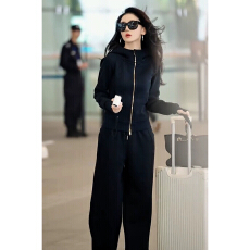 批发巨好看的冬装一整套大方得体轻奢高级感韩里韩气通勤黑色套装裤女