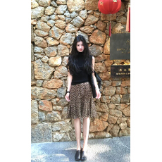 美式复古辣妹雪纺印花豹纹中长裙女2026夏季新款百搭高腰半身裙子