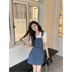 批发元气少女减龄<b class='q'>牛仔</b>背带连衣裙