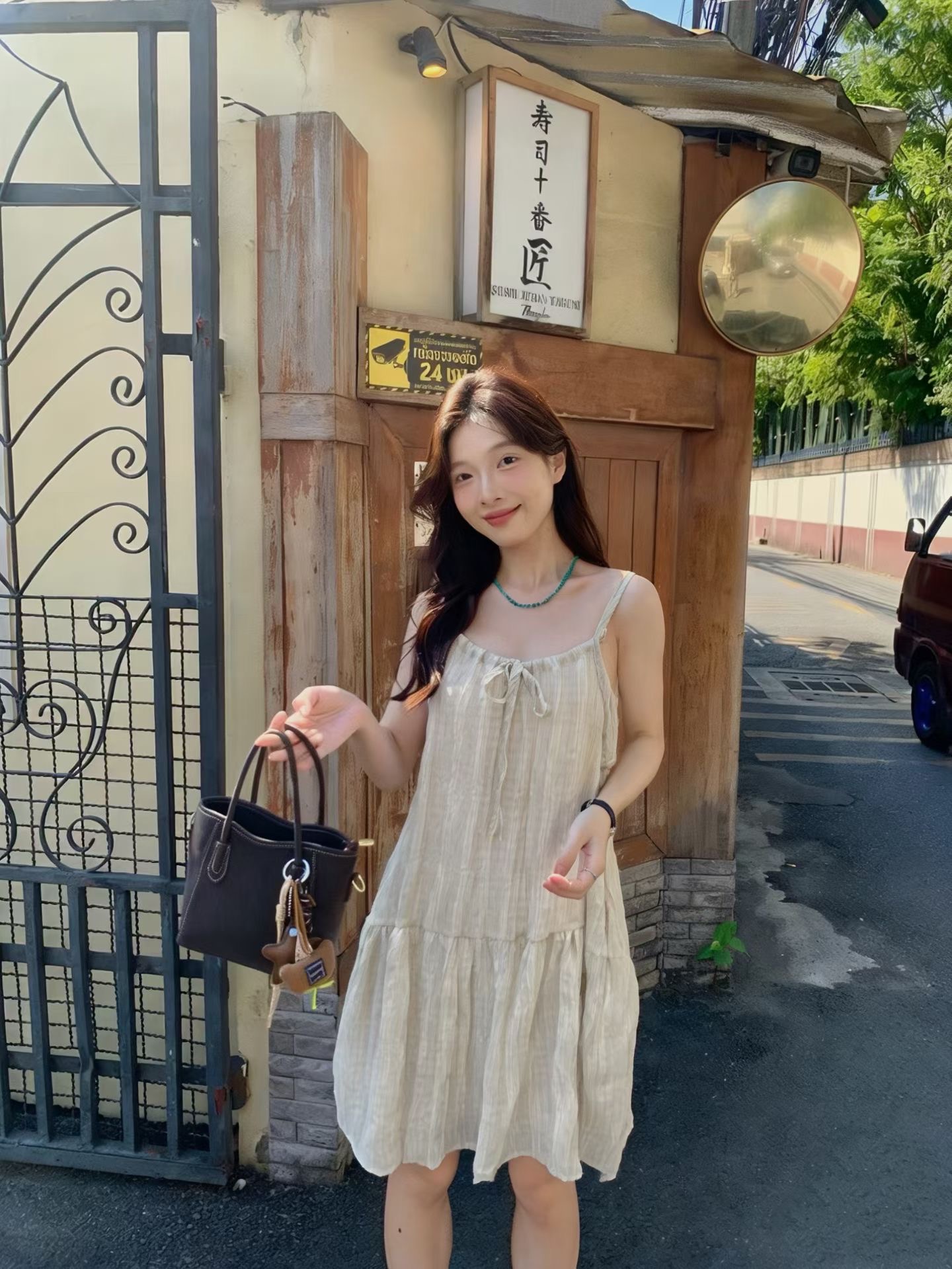 한 부서 순수한 욕망 바람 레이스업 슬립 드레스 질감 센스 루즈핏 A라인 스커트 여름 다용도 슬림해 보이는 드레스