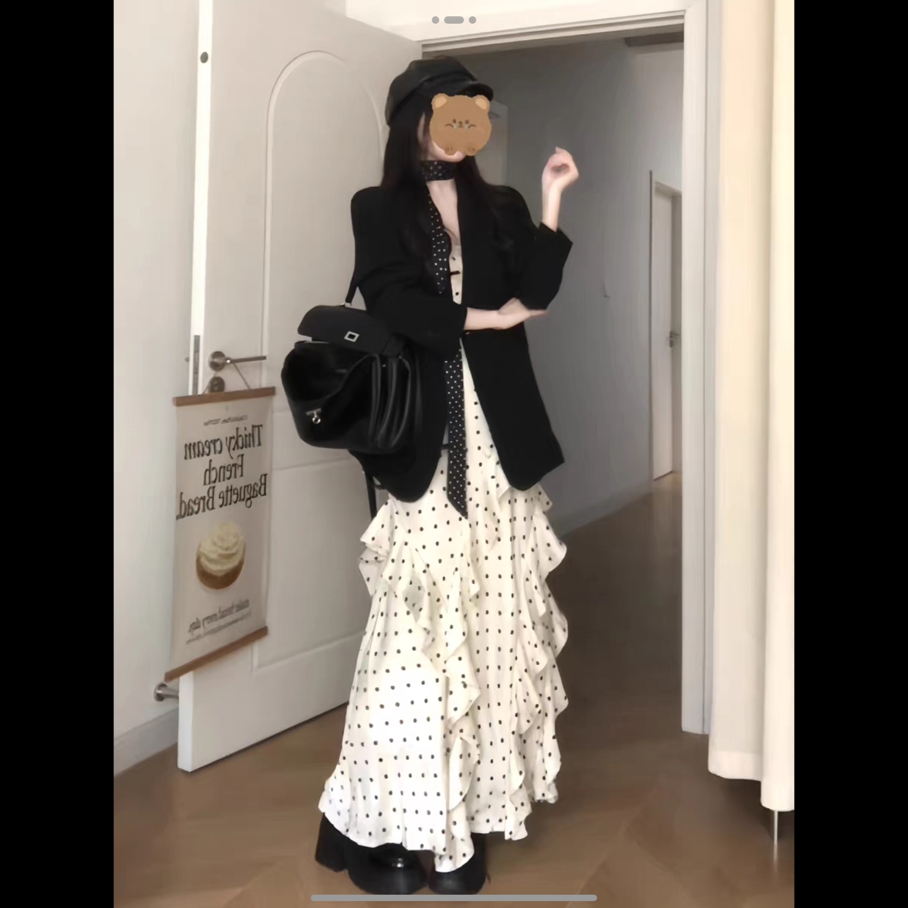 한 부서 출퇴근 바람 검정색 정장 여성 코트 아름다운 불규칙 케이크 도트 무늬 슬립 드레스 투피스 슈트