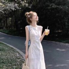 批发白色背心镂空<b class='q'>连衣裙</b>女2026夏季新款法式长裙子巨好看气质显瘦收腰