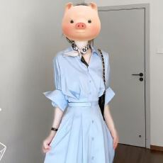 批发2026秋装新款蓝色翻领泡泡袖<b class='q'>衬衫</b><b class='q'>连衣裙</b>女收腰显瘦长裙通勤风气质