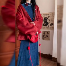 批发超好看冬装新中式蓝色旗袍连衣裙子女秋冬季2026新款穿搭长裙套装