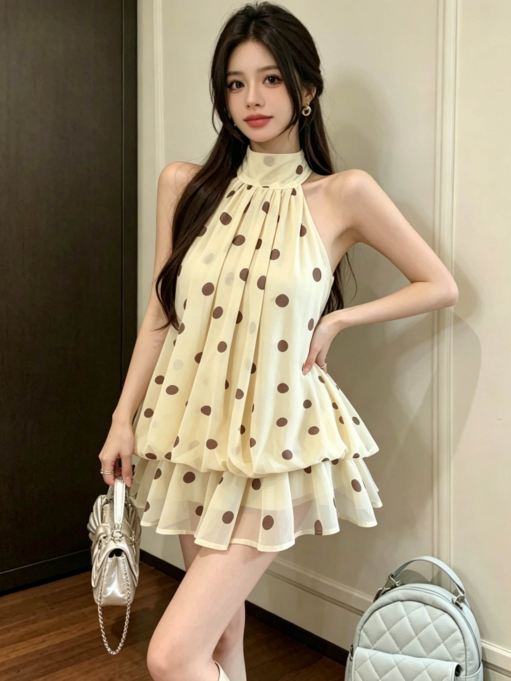 실사 행침 목 백리스 패션 섹시함 핫걸 쉬폰 행침 목 여성 드레스