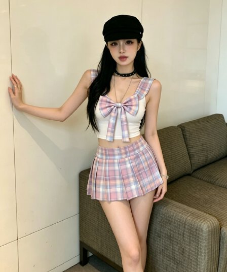 실사 귀여운 패션 세트 학원 스타일 반바지 초단 스커트 jk 유니폼 섹시함 대 백리스 투피스 세트